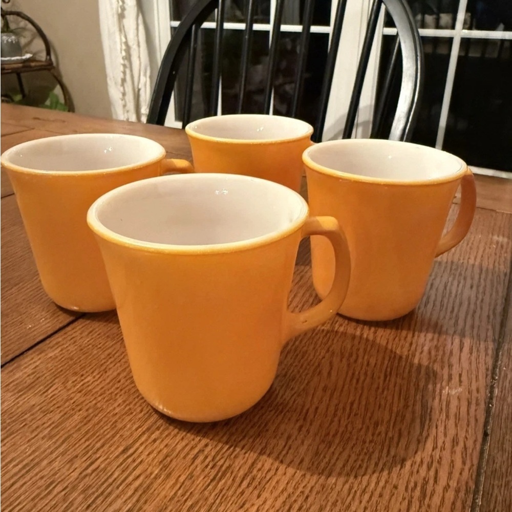 4 Vintage Corning Solid Mustard Mug D Handle